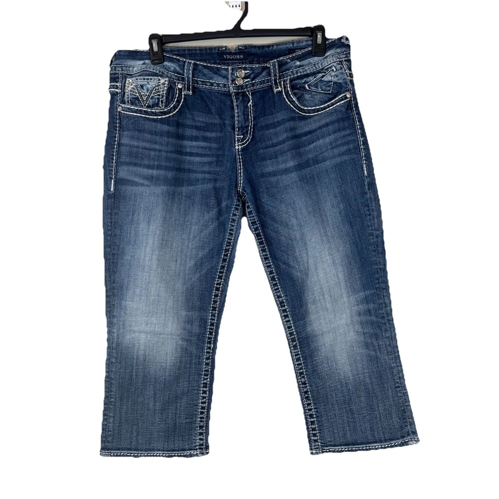 Vigoss The New York Capri Womens 15/16 Blue Denim Jeans Mid Rise Flap Pockets